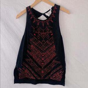 Embroidered Black and Raspberry Pink Women's Top